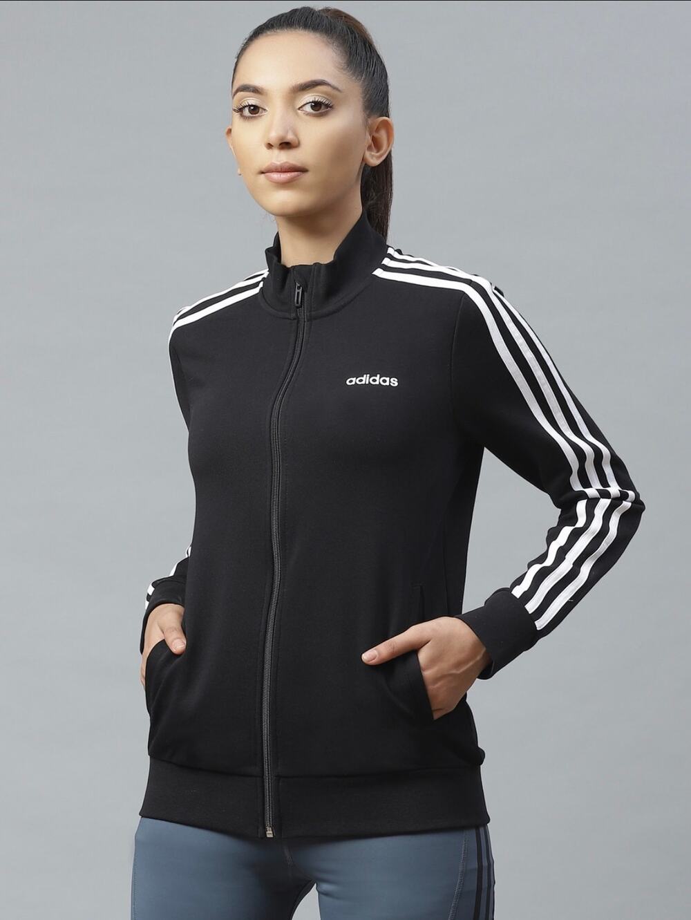 Adidas Essentials 3-Stripes Track Jacket Womens XS Black White Full Zip